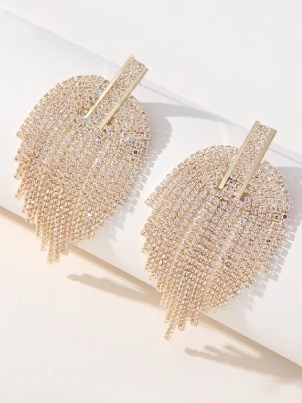 Luxury Gold Crystal Fringe Statement Earrings
